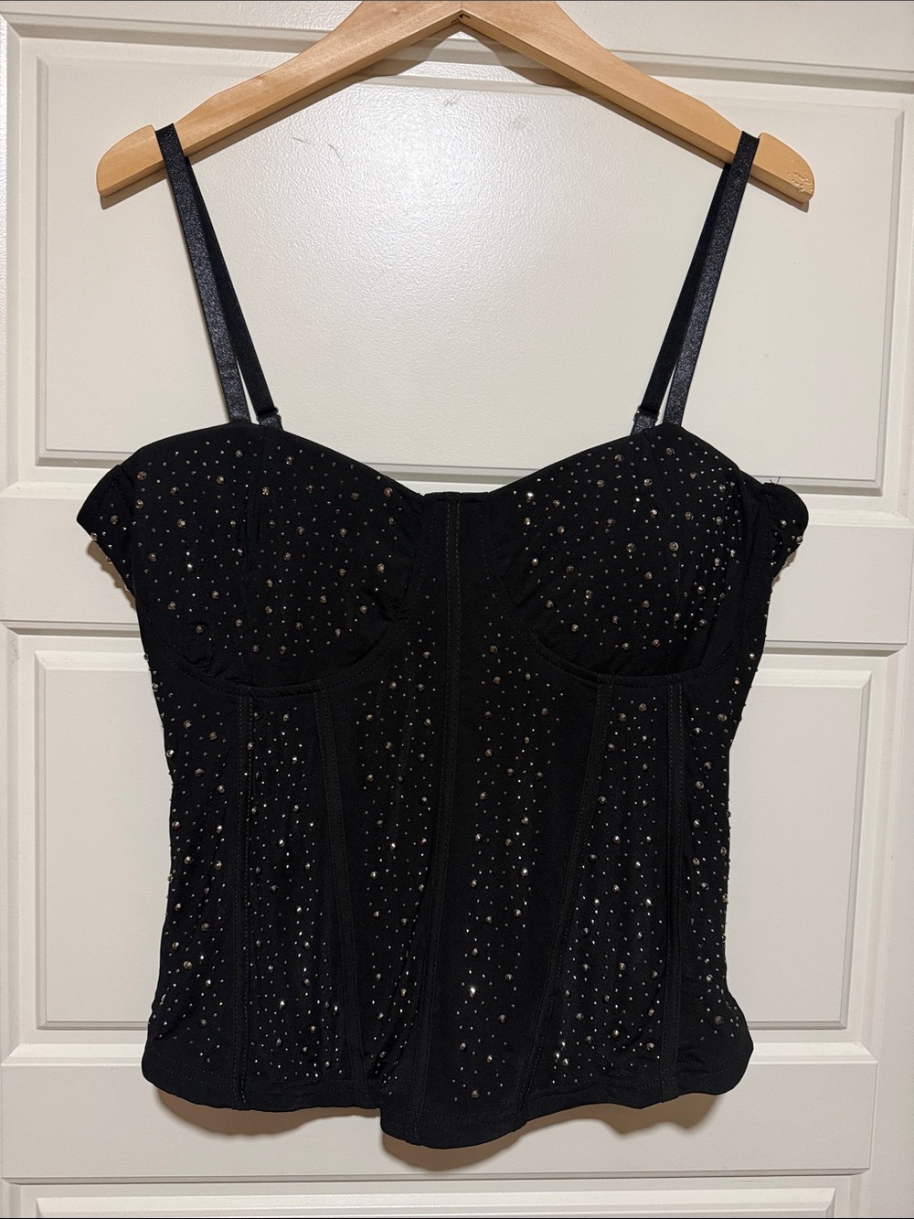 Black Embellished Bustier Camisole with Adjustable Straps